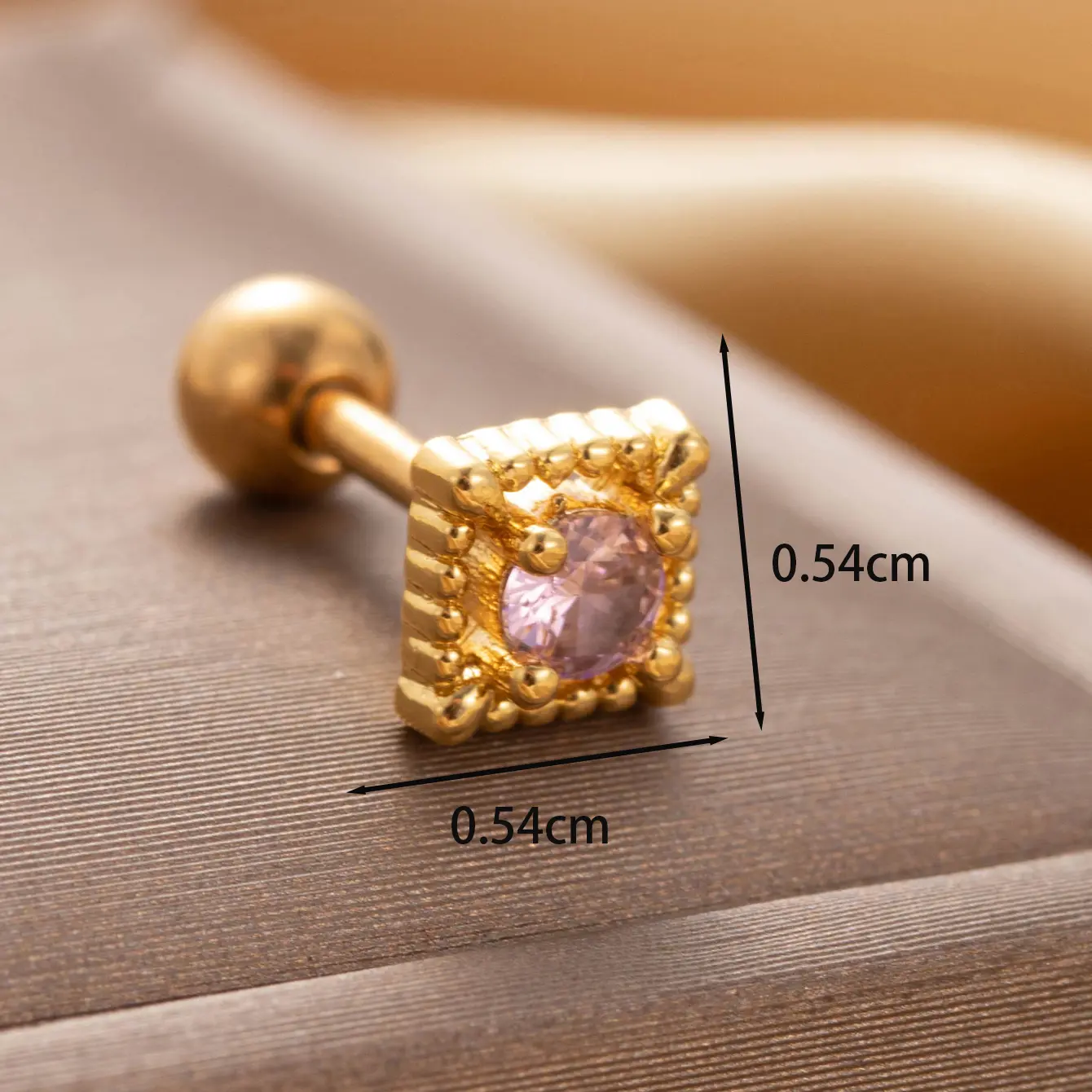 1 Piece Simple Series Classic Square Copper 18K Gold Plated Zircon Women's Stud Earrings 